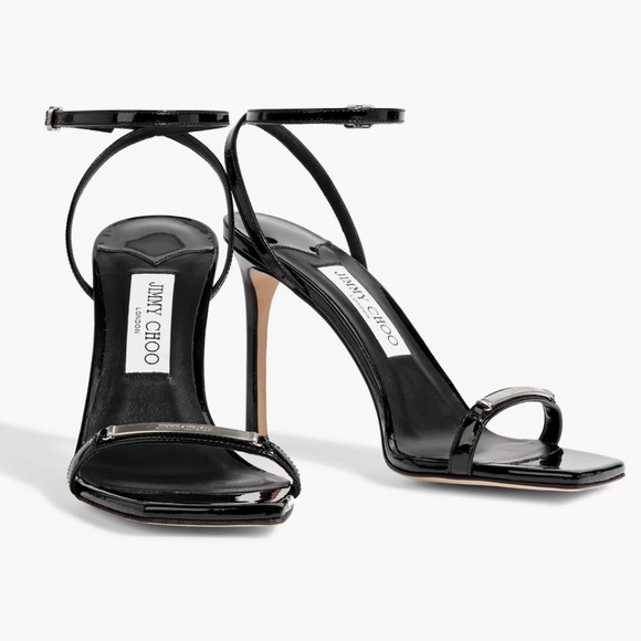 Jimmy Choo Shoes - JIMMY CHOO Black Jaxon 95 Embellished Patent-leather sandal
